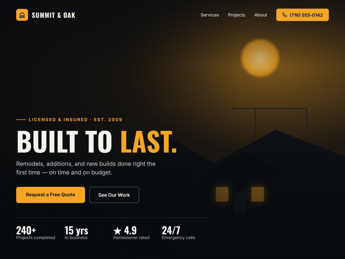 Concept homepage design for a contracting and home-services business
